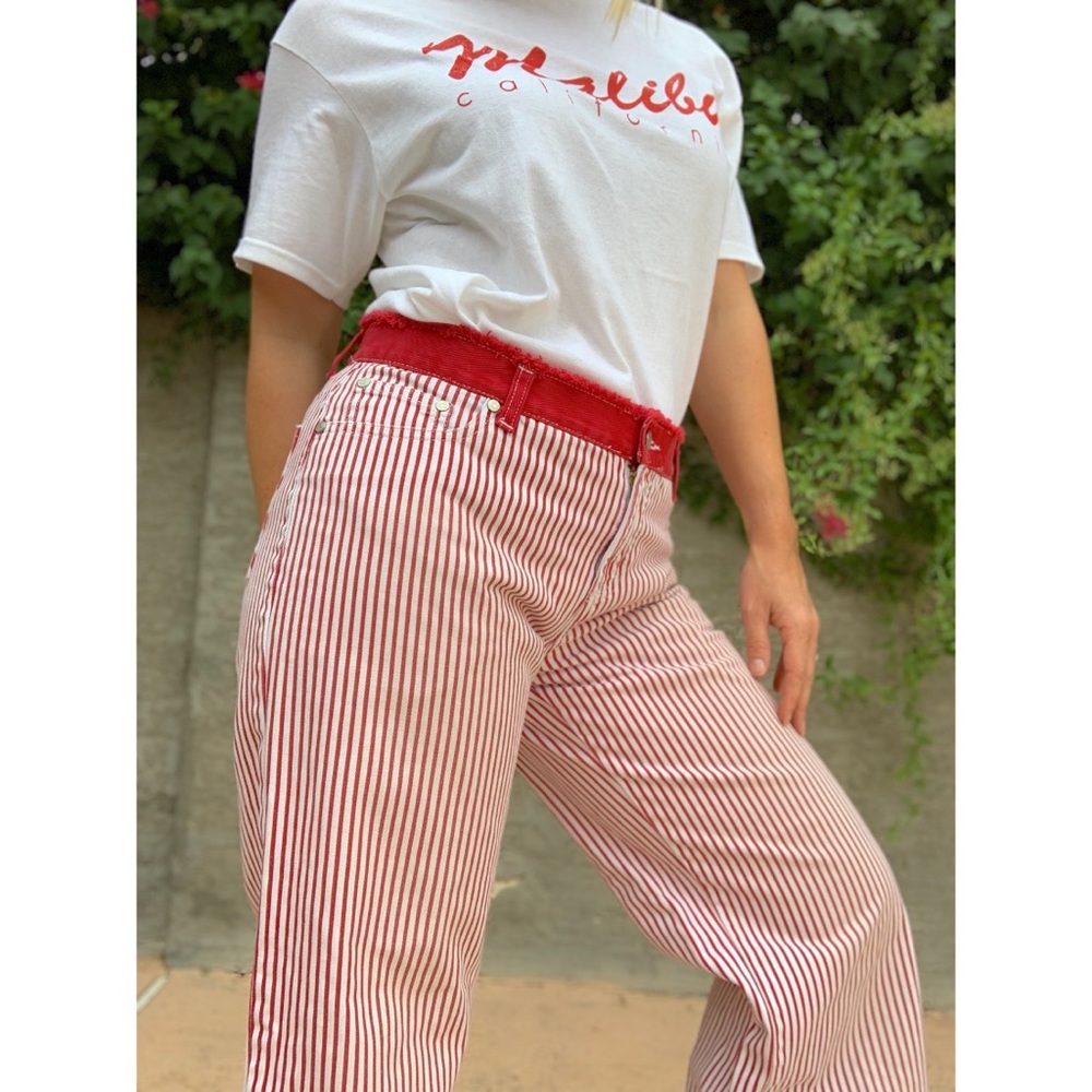 No Boundaries Red Pin Stripe Wide Leg Crop Pants - Picture 3 of 7